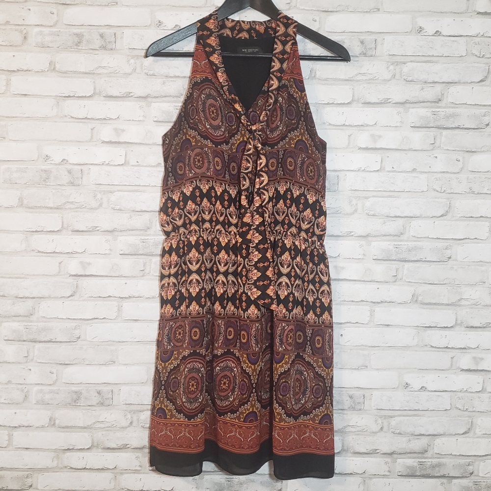 MM Couture Tie Neck Print Dress